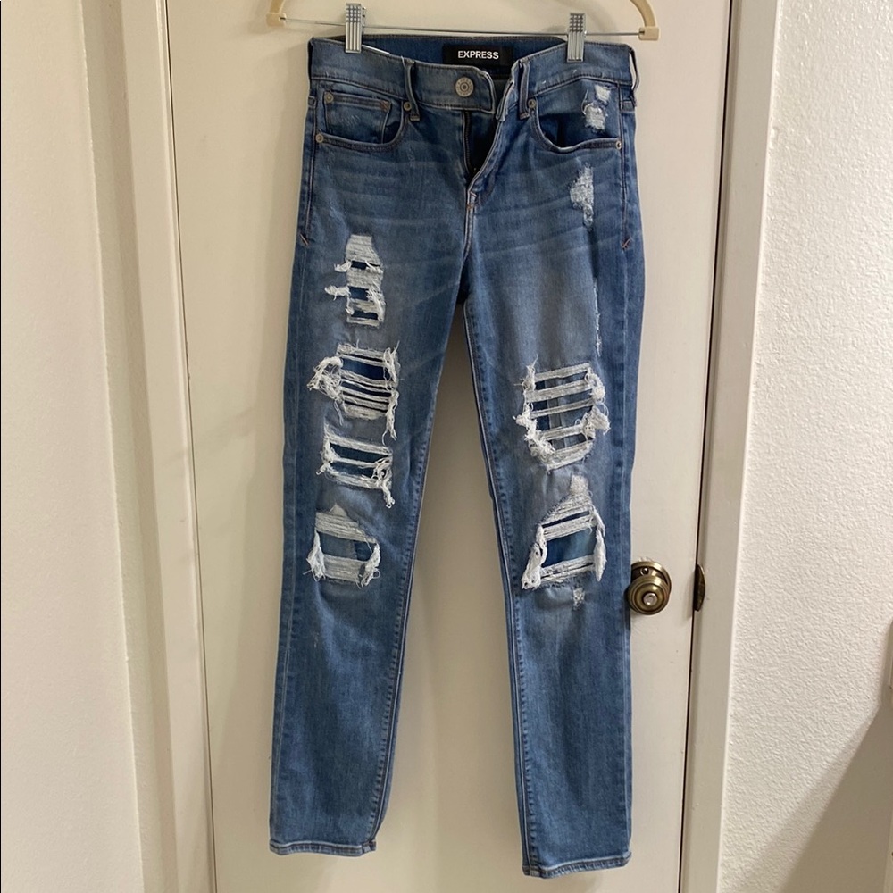 Express Blue Skinny Distressed Jeans